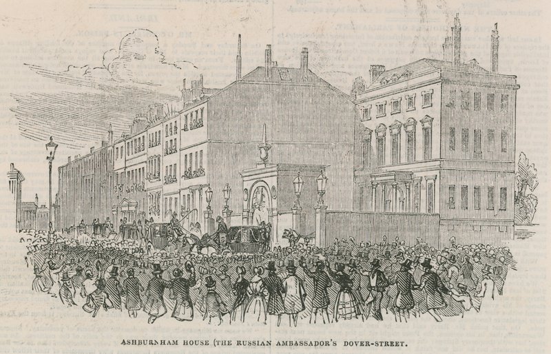 A casa dos embaixadores russos; Ashburnham House, Dover Street, Londres de English School