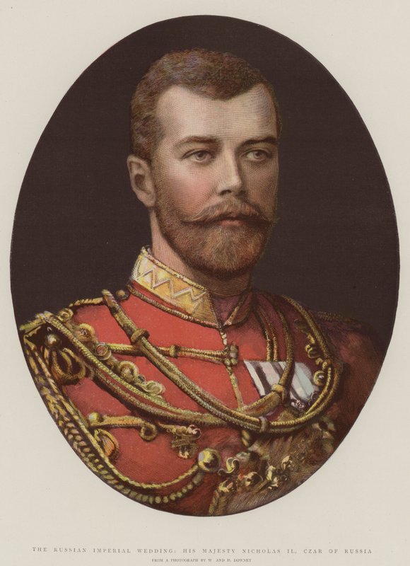 O Casamento Imperial Russo, Sua Majestade Nicholas II, Czar da Rússia (cor litho) de English School