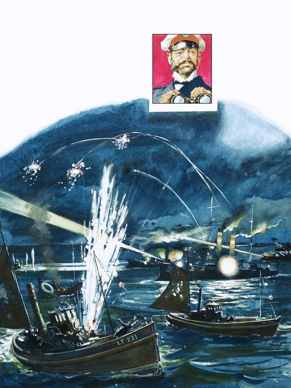 As forças russas confundem uma frota de pesca britânica com uma embarcação japonesa invasora em 1904 de English School