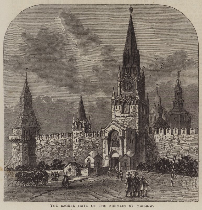 O Portão Sagrado do Kremlin em Moscovo (gravura) de English School