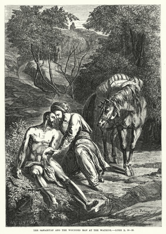 O samaritano e o ferido à beira do caminho, Luke X, 30-35 (gravura) de English School