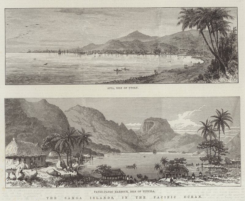 As Ilhas Samoa, no Oceano Pacífico (gravura) de English School
