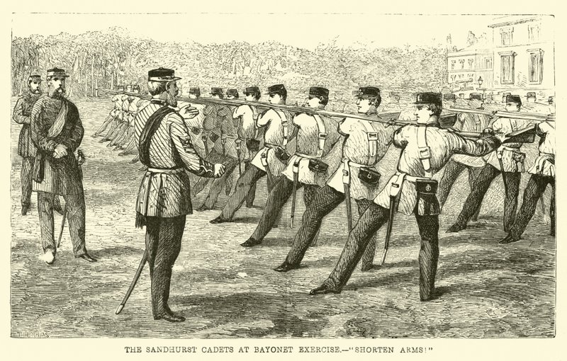 The Sandhurst Cadets no Bayonet Exercise, encurtar os braços! de English School
