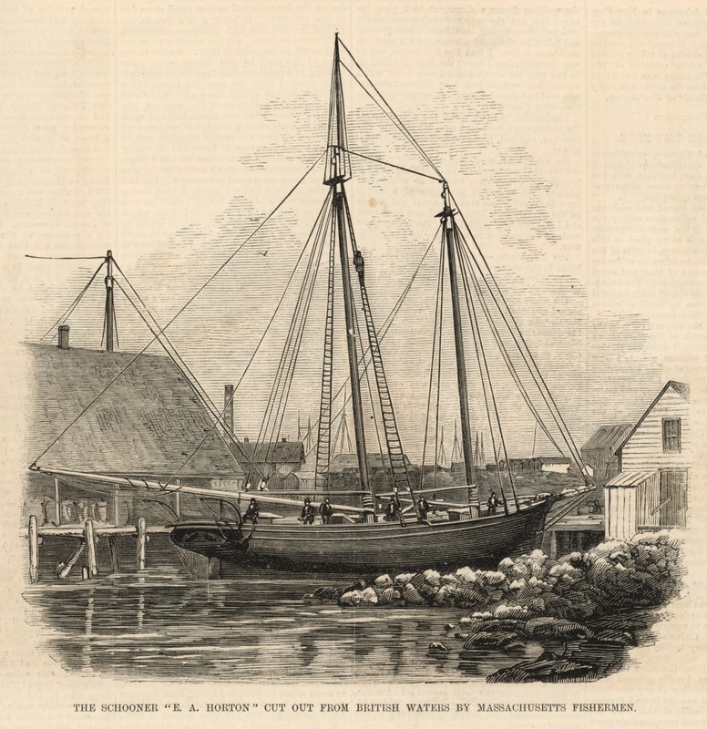 O Schooner EA Horton é cortado das águas britânicas pelos pescadores de Massachusetts de English School