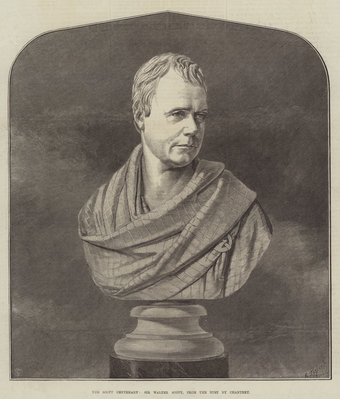 The Scott Centenary, Sir Walter Scott, do Busto de Chantrey (gravura) de English School