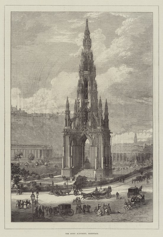 O Monumento Scott, Edimburgo (gravura) de English School