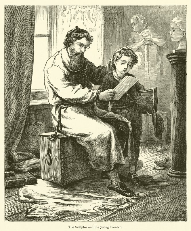 O Escultor e o jovem pintor (gravura) de English School