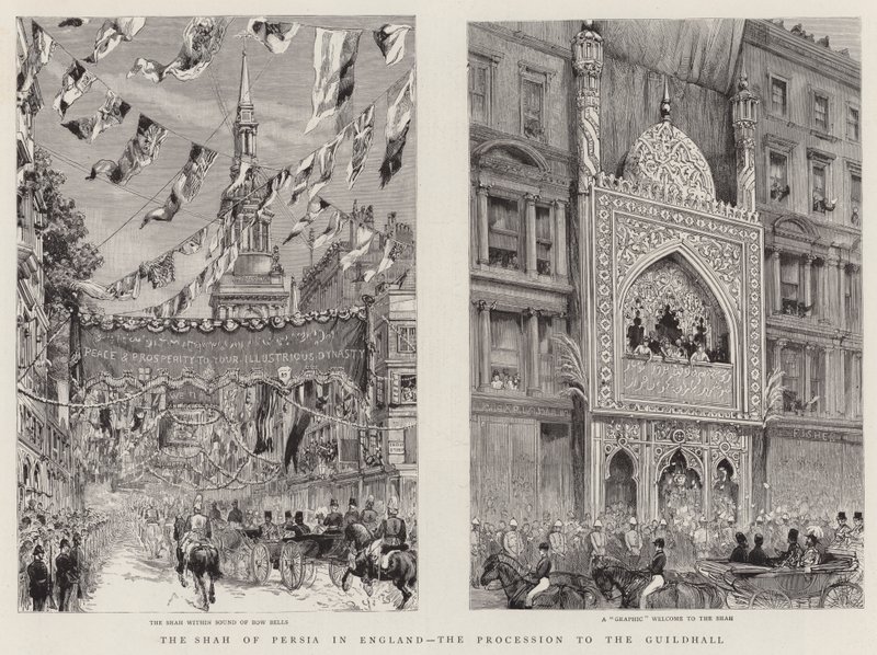 O Xá da Pérsia na Inglaterra, a Procissão ao Guildhall (gravura) de English School