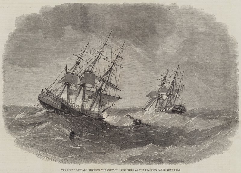 O Navio "Bengala" resgatando a tripulação de "A Criança do Regimento" (gravura) de English School