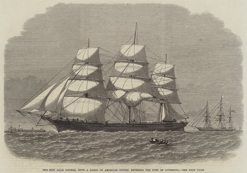 O Navio Glad Tidings, com uma Carga de Algodão Americano, a entrar no Porto de Liverpool (gravura) de English School