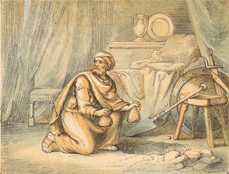 O Pecado de Achan (gravura colorida) de English School