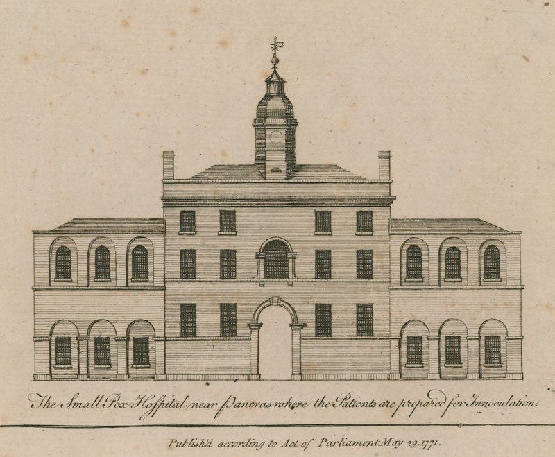O Smallpox Hospital perto de Pancras, onde os pacientes estão preparados para a inoculação de English School