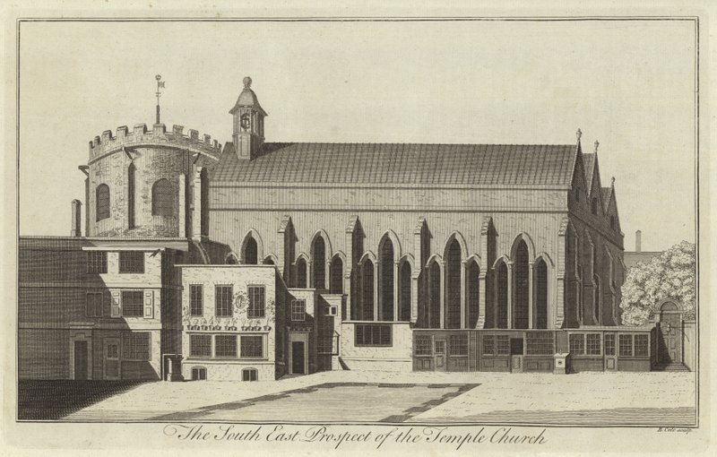 A perspectiva do sudeste da igreja do templo, Londres de English School