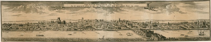 A perspectiva sul de Londres, após o grande incêndio de 1666 de English School