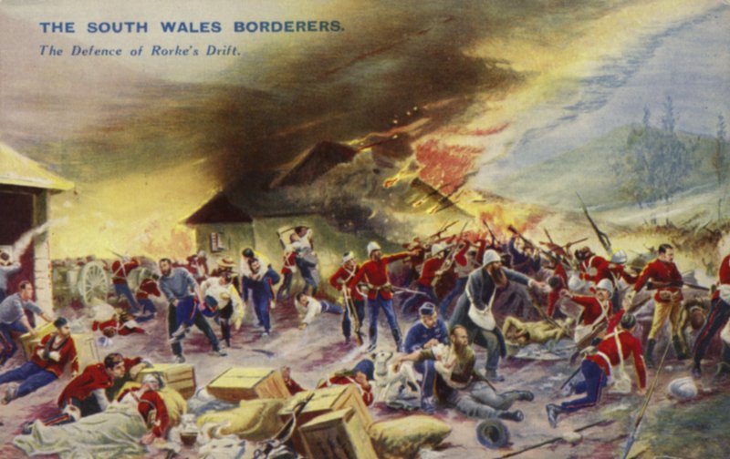 Fronteiras do sul de Gales na defesa de Rorkes Drift, África do Sul, Zulu War, 1879 de English School