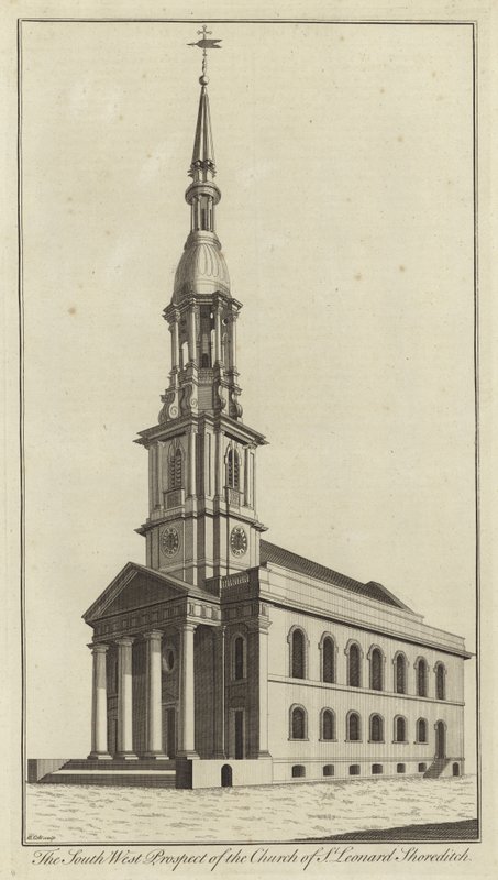 A perspectiva do Sudoeste da Igreja de St Leonard, Shoreditch de English School