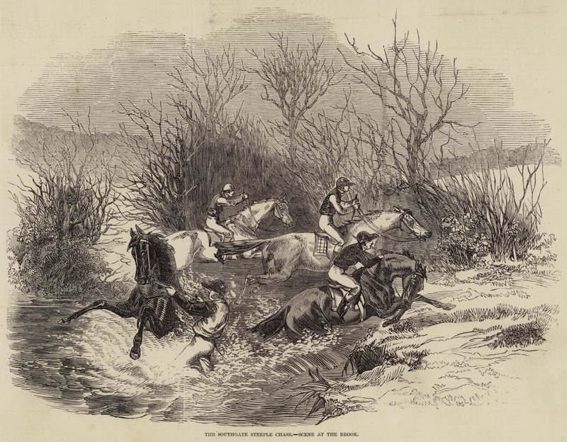 The Southgate Steeple Chase, Scene at the Brook (gravura) de English School