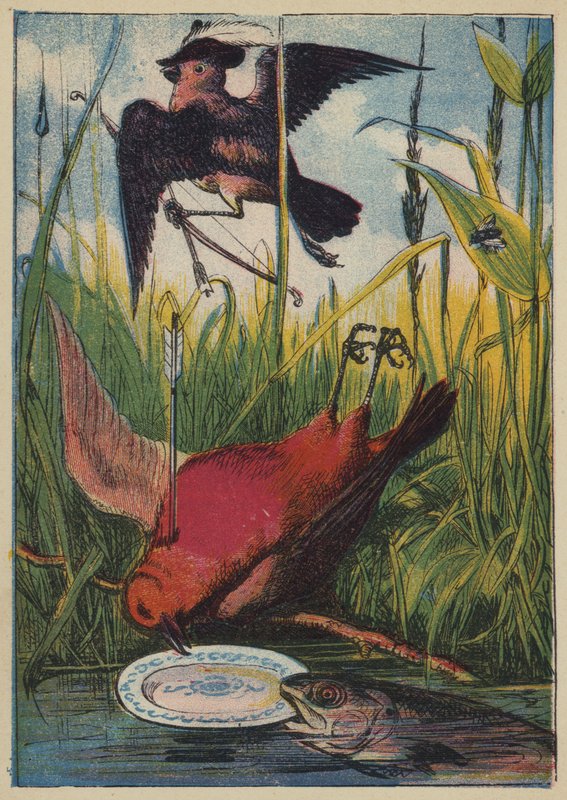 O Pardal, o Galo Robin, e o Peixe (cor litho) de English School