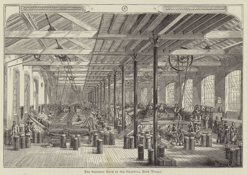 A Sala de Fiação no Shadwell Rope Works (gravura) de English School