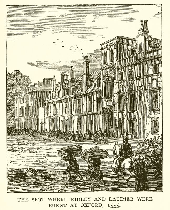 O local onde Ridley e Latimer foram queimados em Oxford, 1555 de English School