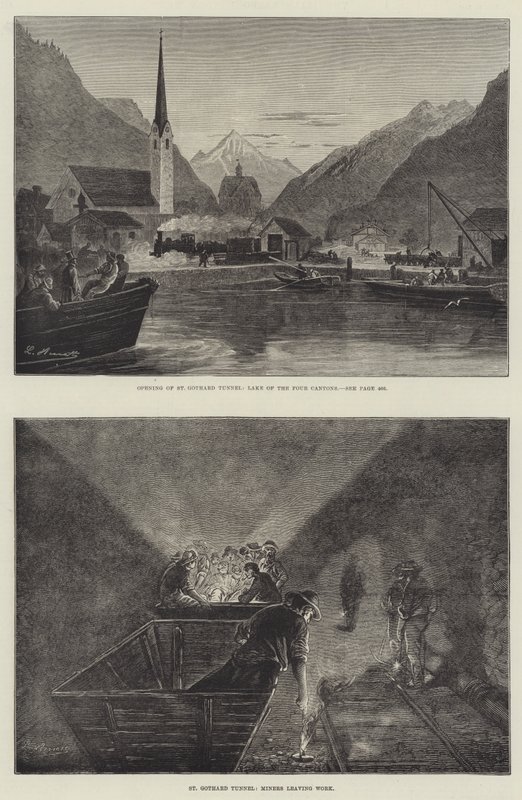 O Túnel Ferroviário de São Gotardo (gravura) de English School