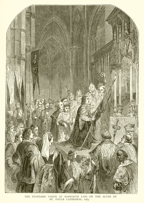 O padrão tomado em Bosworth colocado no altar da Catedral de São Paulo, 1485 de English School