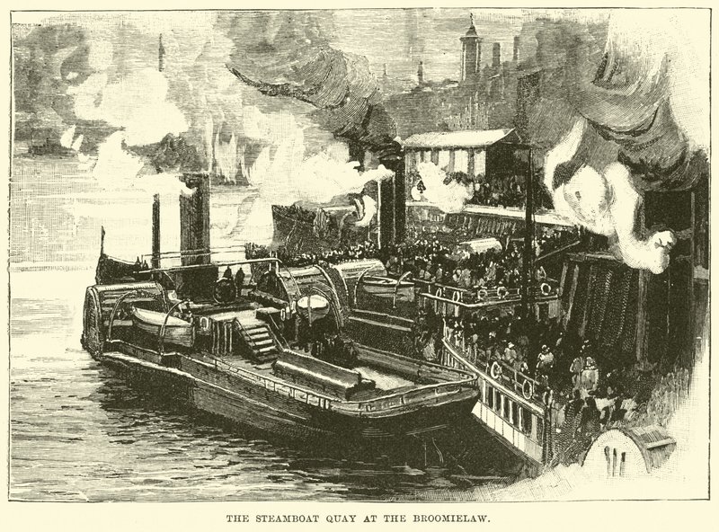 O cais de barco a vapor no Broomielaw de English School