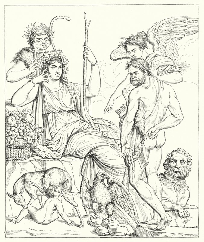 A História de Hércules e Telephus (gravura) de English School