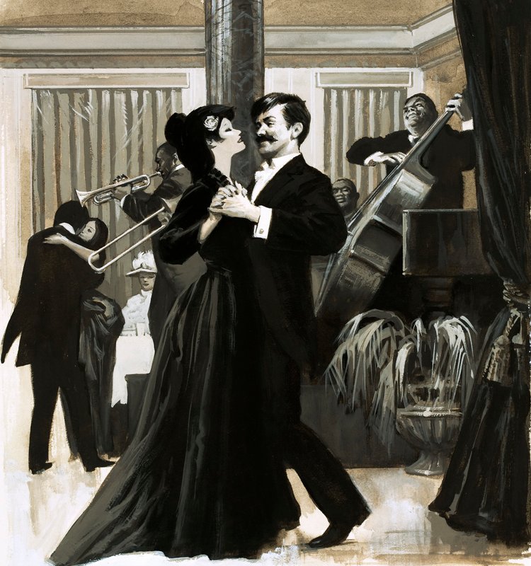 A História do Jazz: dançar o "cakewalk" (guache no papel) de English School
