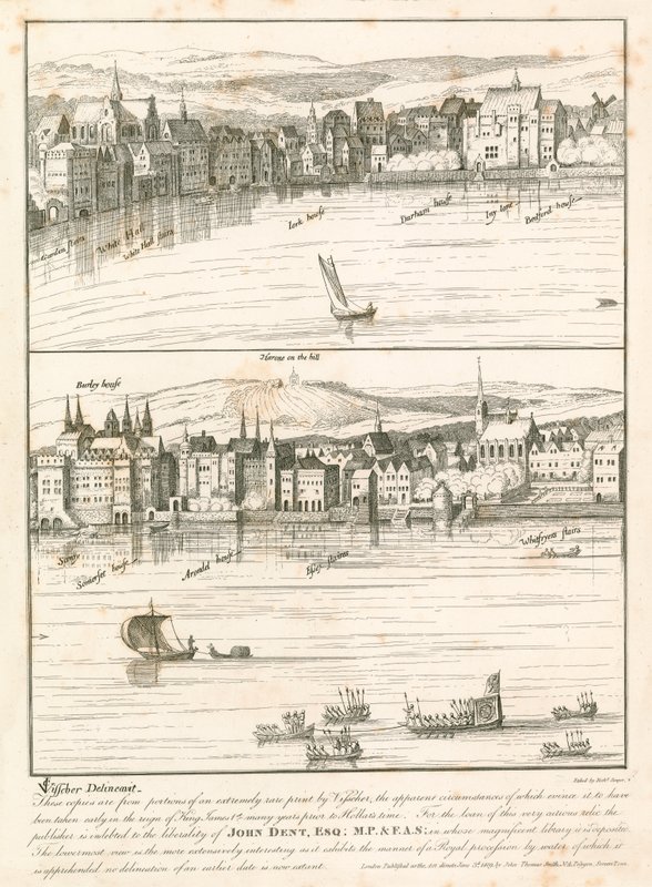 The Strand, Londres, do rio Tâmisa, no século XVII de English School