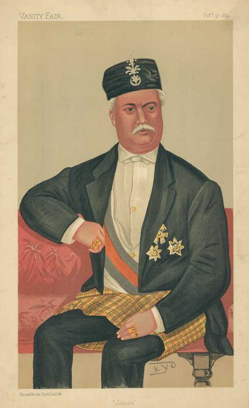 O Sultão de Johore, Johore, 17 de outubro de 1891, desenho animado da Vanity Fair de English School