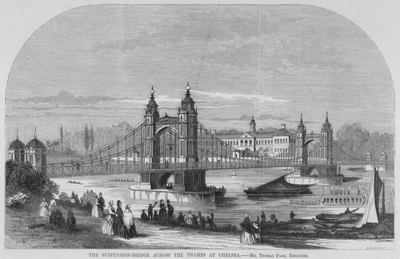 A Ponte de Suspensão através do Tamisa em Chelsea (gravura) de English School