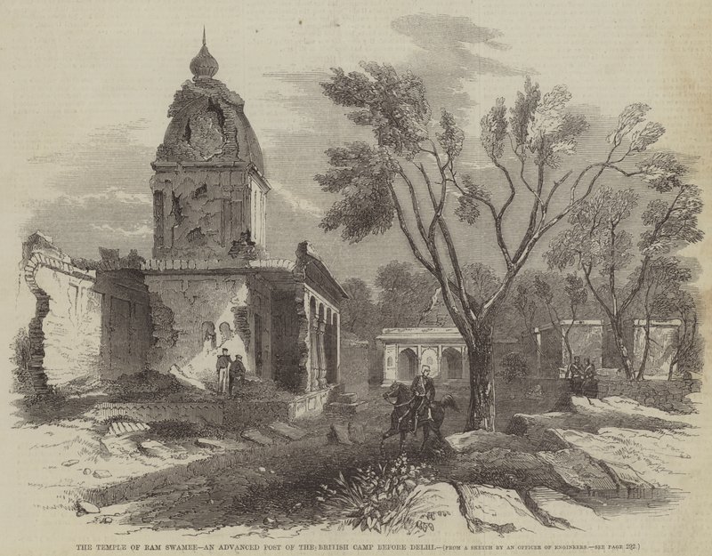 The Temple of Ram Swamee, um Posto Avançado do Campo Britânico antes de Delhi (gravura) de English School