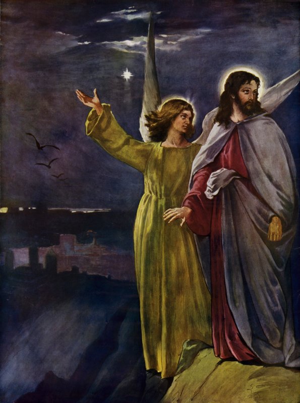 A tentação de Jesus (litografia a cores) de English School