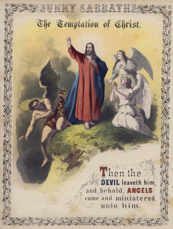 A Tentação de Cristo (gravura colorida) de English School