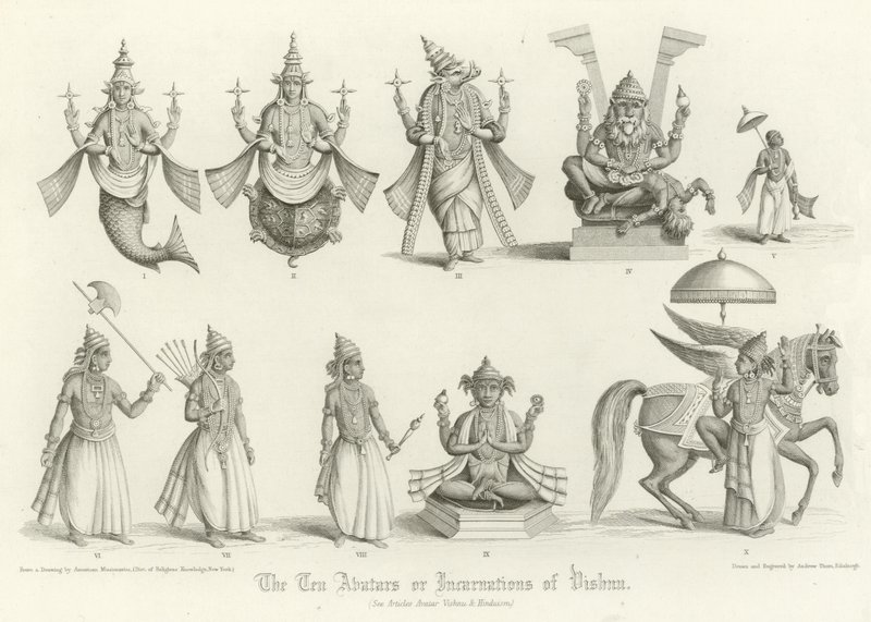 Os dez avatares ou encarnações de Vishnu de English School