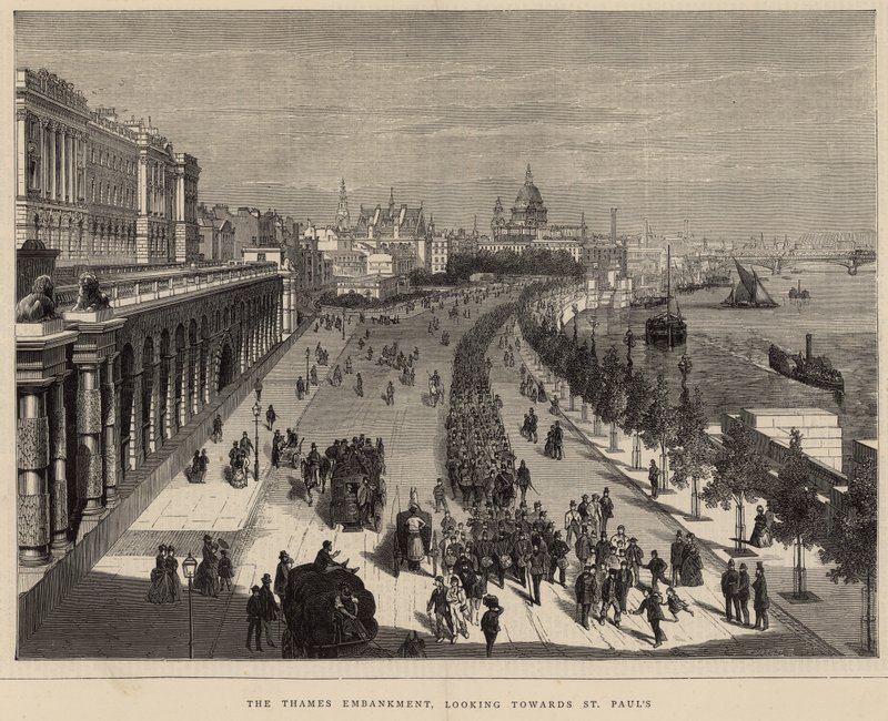 O Thames Embankment, olhando em direção a St Pauls de English School