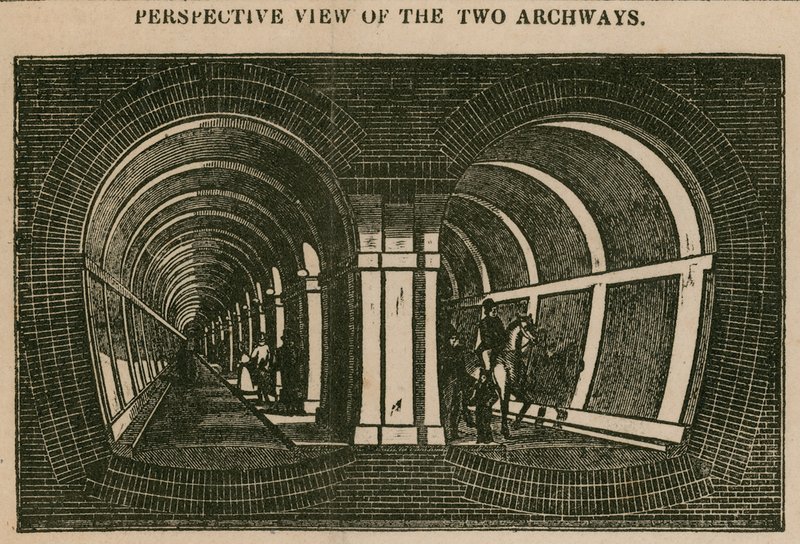 O Thames Tunnel: vista em perspectiva dos dois arcos de English School