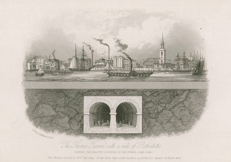 O Thames Tunnel com uma visão de Rotherhithe de English School