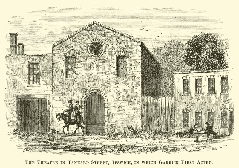 O teatro em Tankard Street, Ipswich, em que Garrick primeiro atuou de English School