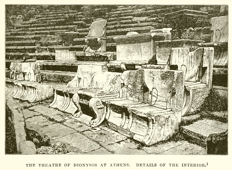 O Teatro de Dionísio em Atenas. Detalhes do interior de English School