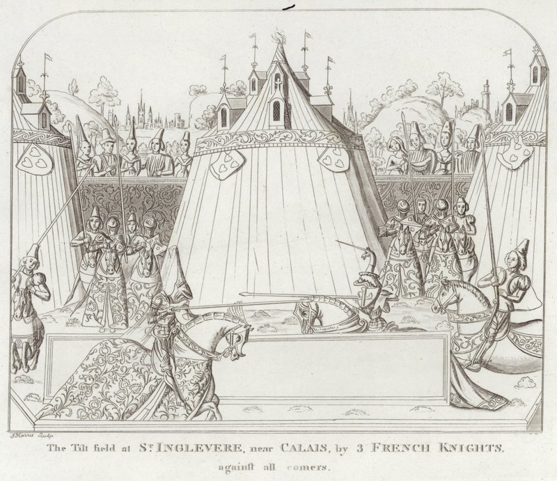O campo de inclinação em St. Inglevere, perto de Calais, por 3 cavaleiros franceses, contra todos os cantos de English School