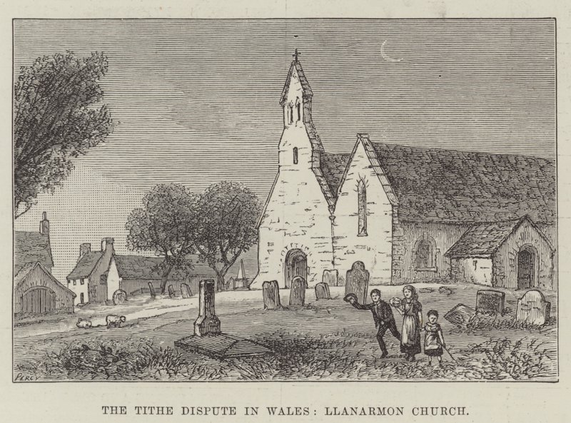 The Tithe Dispute in Wales, Llanarmon Church (gravura) de English School