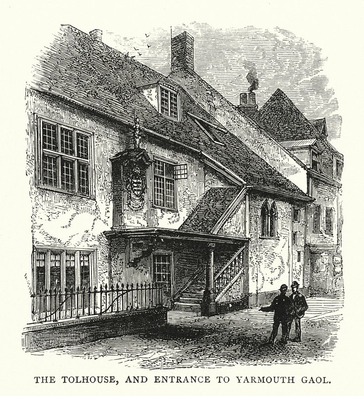 The Tolhouse, e entrada para a prisão de Yarmouth (gravura) de English School