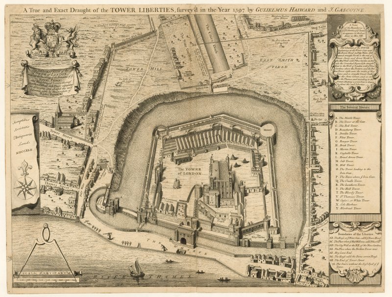 A Torre de Londres pesquisada em 1597 de English School