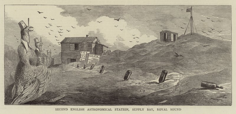 O Trânsito de Vénus, Esboços na Ilha Kerguelen (gravura) de English School