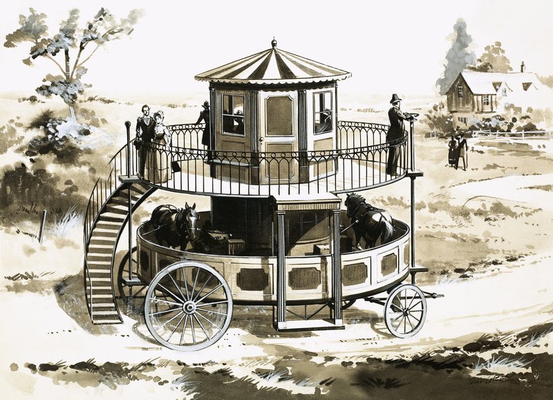 The Treadmill Bus, inventado em 1824 por William Francis Snowdon de English School