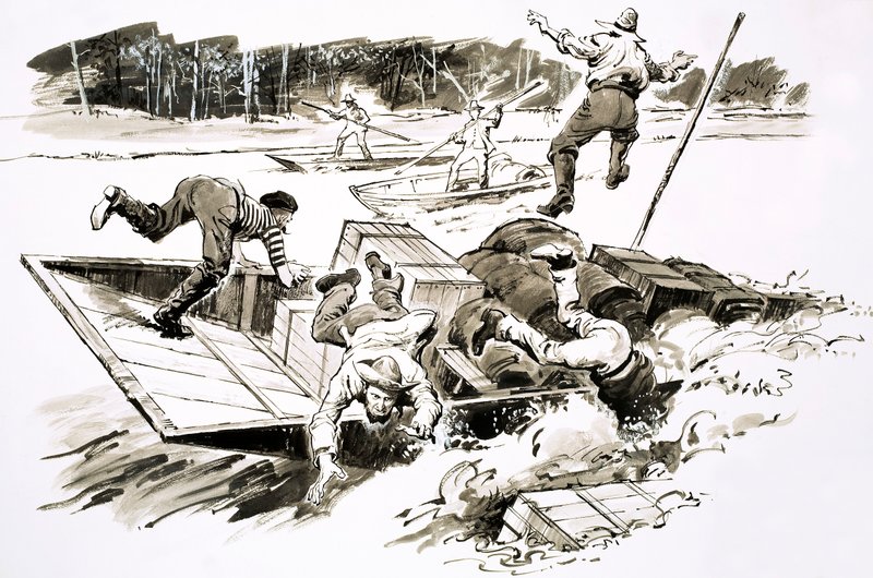 Os Caçadores de Tesouros: Klondike Stampede (guache sobre papel) de English School