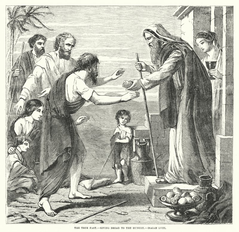 O Verdadeiro Rápido, dando Pão aos Famintos, Isaías LVIII (gravura) de English School