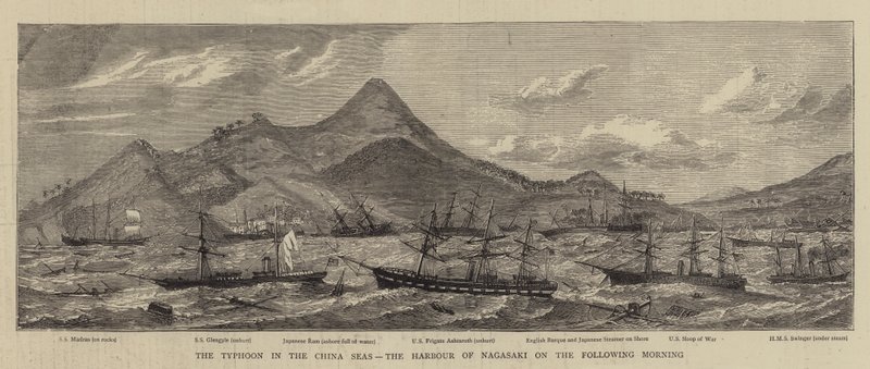 O Tufão nos Mares da China, o Porto de Nagasaki na Manhã seguinte (gravura) de English School